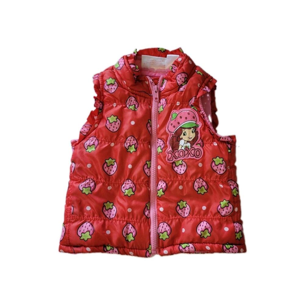 Strawberry Shortcake Girls 24M Puffer Kidcore Nostalgic Colorful Zip Front Vest